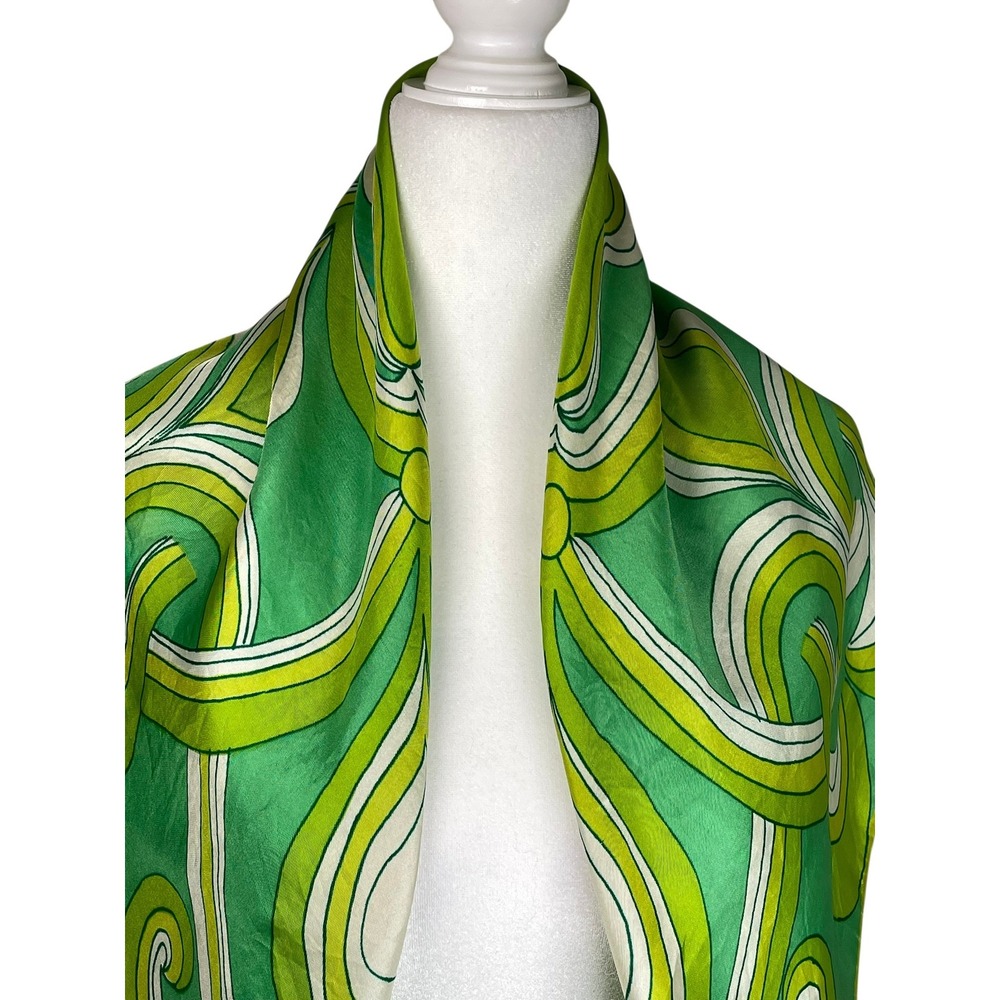 Vera Neumann Vintage Silk Scarf Green Psychedelic Swirl Gold-Piece Collection - Picture 4 of 12